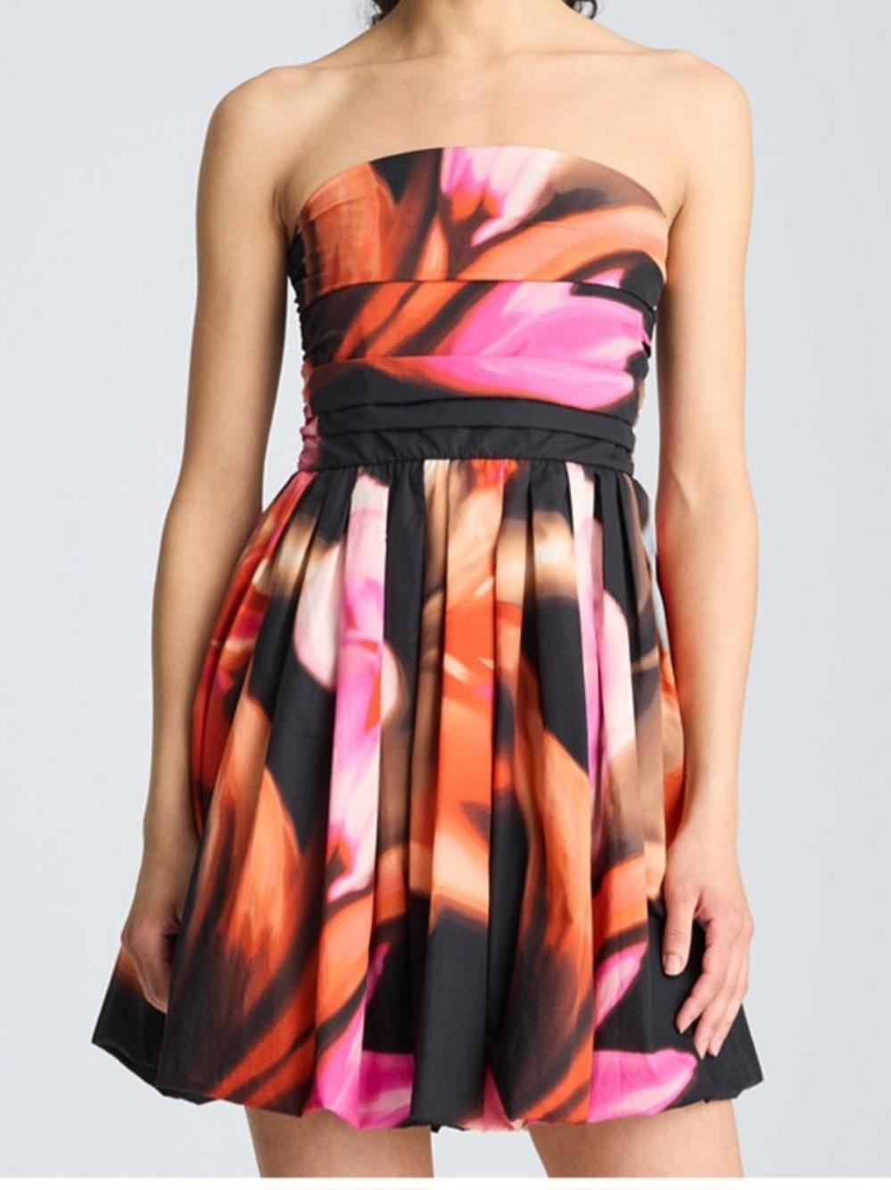 Kenneth Cole Strapless Floral-Print Bubble Hem Dress in Pink and Orange Sz 8 NWT